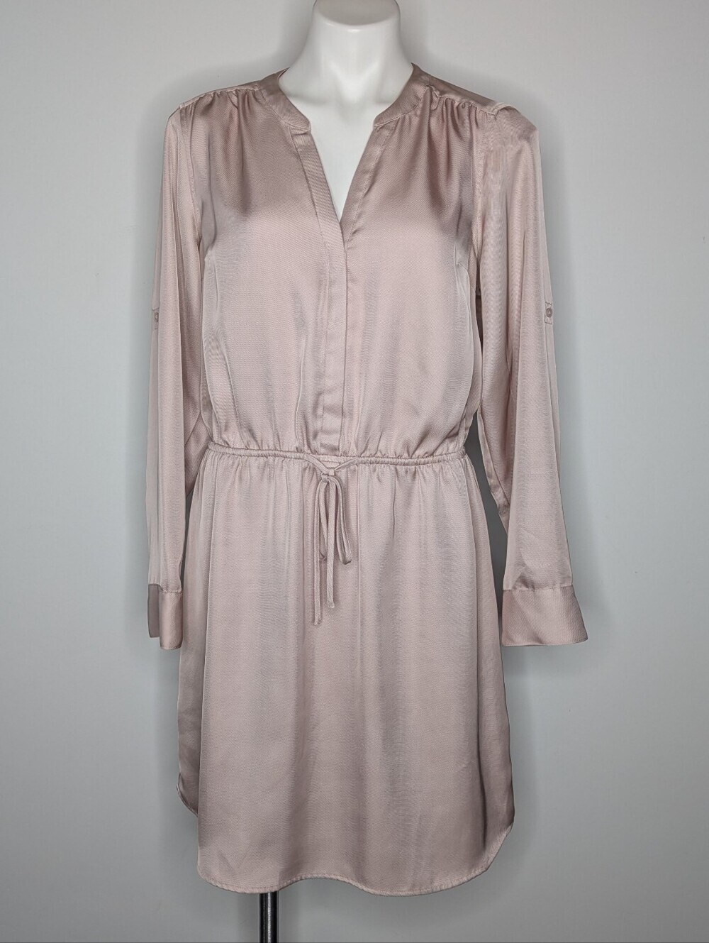 Express Light Pink Drawstring Waist Long Sleeve Dress L